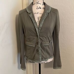 Free People Green Distressed Button Closure Jacket